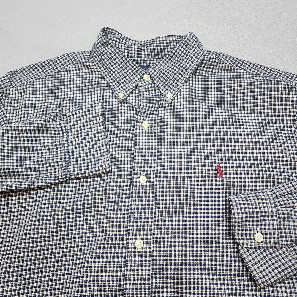 Ralph Lauren Classic Fit Men's Blue Check Button Up Shirt‎ Sz L
